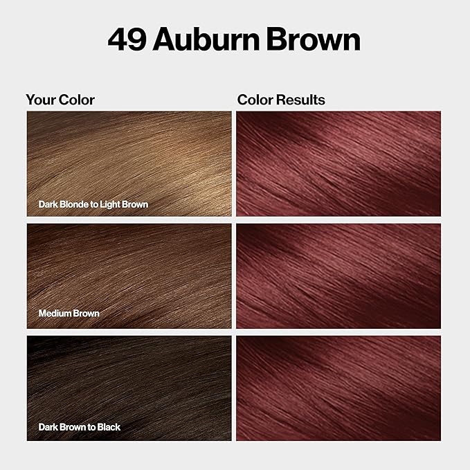Revlon ColorSilk with Bond Repair Complex, Auburn Permanent Hair Color, 100% Gray Coverage, Ammonia Free Hair Dye, Vegan Keratin, 49 Auburn Brown (Pack of 3)