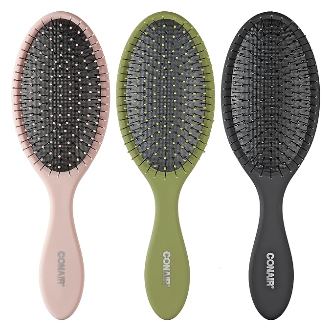 Conair Detangling Hair Brush 3PK - For wet and dry hair - curly hair brush - hair brushes for women - detangler brush - hair brushes for women - Evergreen, Blush Pink, Black Assorted