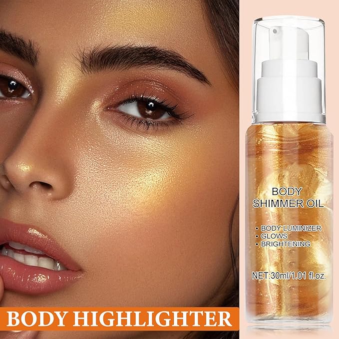 Body Shimmer Oil,Body Shimmer Luminizer for Face & Body Makeup(Gold)