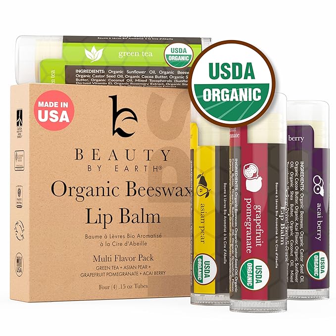 Organic Lip Balm Multi Flavor - 4 Pack Lip Care