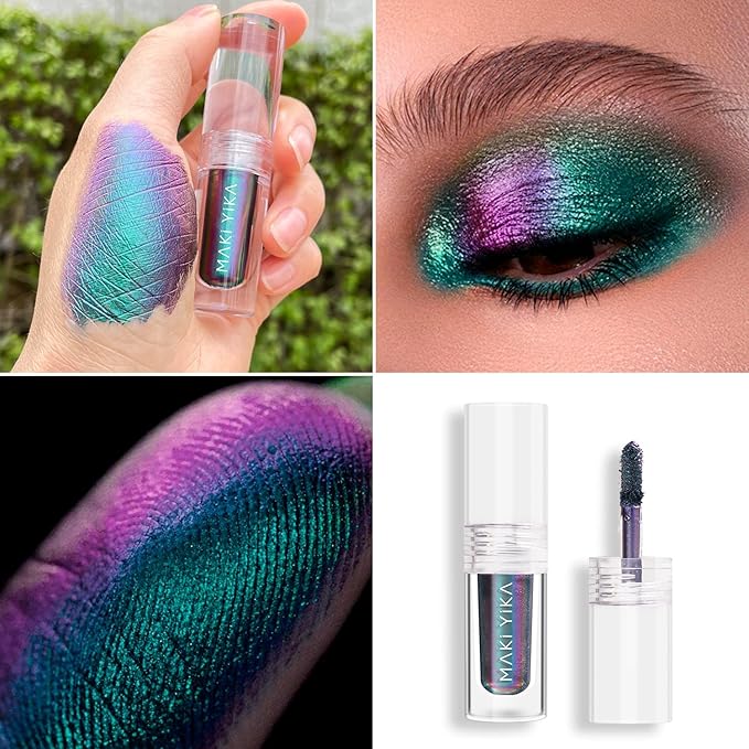 MAKI YIKA Glitter Eyeshadow Teal Liquid Multichrome Eyeshadows Long Lasting, Metallic Chameleon Eye Shadow Smudgeproof Holographic Eye Topper Glitters (#3 Dawn)