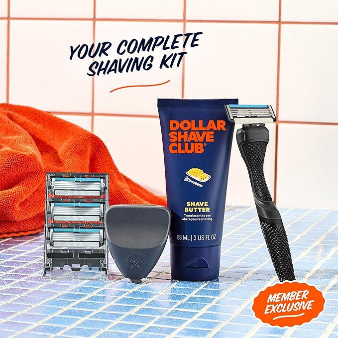 Dollar Shave Club | The Member Exclusive Shave Set | 4 Swift Rinse Refill Cartridges, 1 Handle (Black), 1 Shave Butter 3 ounce, 1 Razor Cover