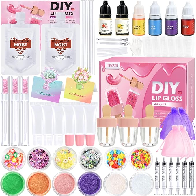 Lip Gloss Making Kit, Make Your Own Lip Gloss Kit, DIY Lip Gloss Making Supplies, Moisturizing Glitter Lip Kit Lipgloss Making Kits, Lipgloss Sets for Girls Tween Girls Trendy Stuff Women