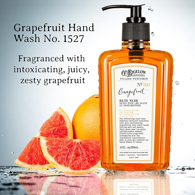 C.O. Bigelow Hand Wash Grapefruit, Village Perfumer Moisturizing Hand Soap for Bathroom & Kitchen with Aloe Vera and Pro-Vitamin B5, 10 fl oz