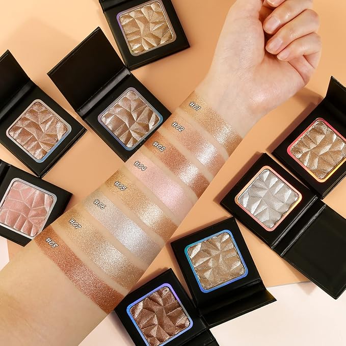 Highlighter Makeup Palette White Silver,Glitter Highlight Contouring Pallets,Highly Skin Tones