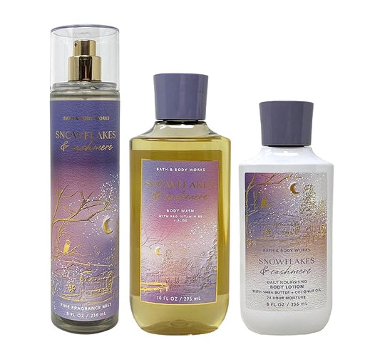 Bath & Body Works - Snowflakes & Cashmere - Daily Trio - Gift Set - Shower Gel, Fine Fragrance Mist and Body Lotion – (Packaging Varies)