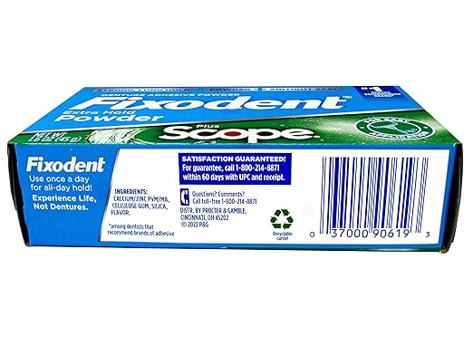 Fixodent Denture Adhesive Powder, Extra Strong, Plus Scope, Strong, Long Hold Powder, Airtight Seal, 1.6 OZ, Pack of 3
