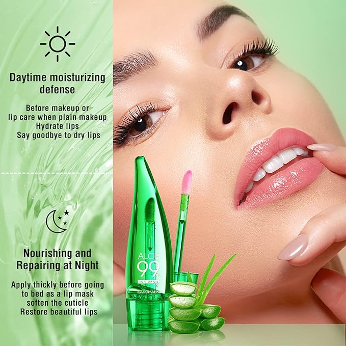 Lip Balm, 3PCS Aloe Vera Long Lasting Nutritious Lip Oil, Color Changing Tinted Lip Balm Set, Natural Plumping Hydrating, Easy Brush Application, Cute Portable Design, Unisex