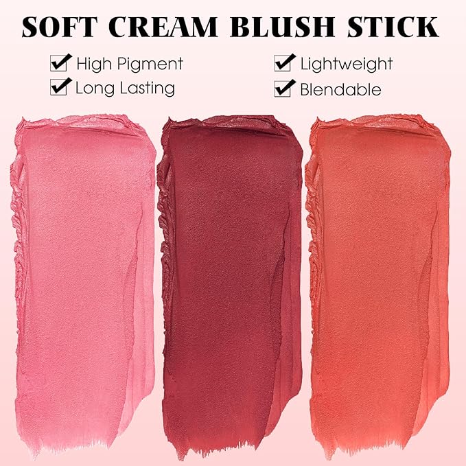 Blush Stick for Cheeks - Cream Makeup Blush Wand, Solid Moisturizer Stick for Cheeks Tint, Natural Blendable Waterproof Korean Matte Long-Lasting Smooth Blushes (#03 Coral Orange)