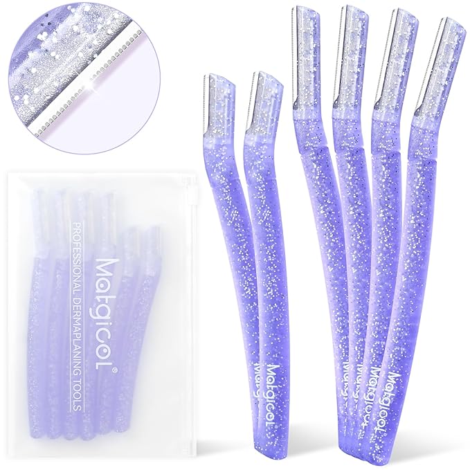 Women’s Dermaplane Razor for Face & Eyebrow - Anti-Cutting Japanese Blades for Eyebrow and Facial Hair Removal, Achieve Silky Skin and Perfect Brows (Purple, 6 Count)