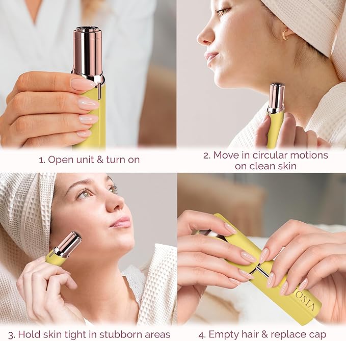 Facial Hair Removal for Women | Electric Razor Device Small Mustache Dermaplaning Remover Tools Tweezers Epilator Trimmer Face Dermaplane Shavers Beauty Gadgets Set Accessories by VISOFO (Citrine)