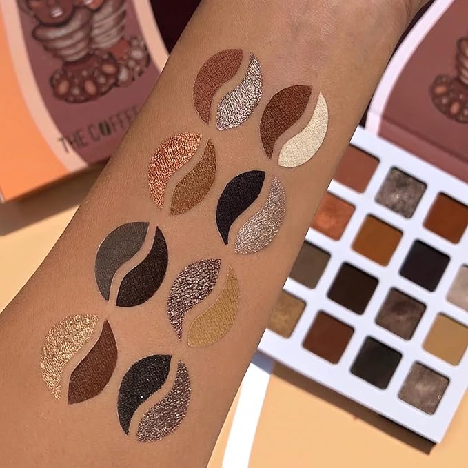 Juvia's Place Coffee Shop Eyeshadow Palette - 16 Pan Palette, Tan, Auburn, & Rich Dark Chocolate, Mattes and Shimmers, Highly Pigmented and Buttery Texture