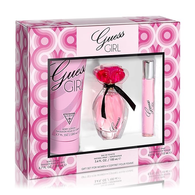 Guess Girl Eau de Toilette 3 Piece Gift Set - Perfume Spray 3.4 Fl. Oz., Travel Spray 0.5 Fl. Oz., & Body Lotion 6.7 Fl. Oz.