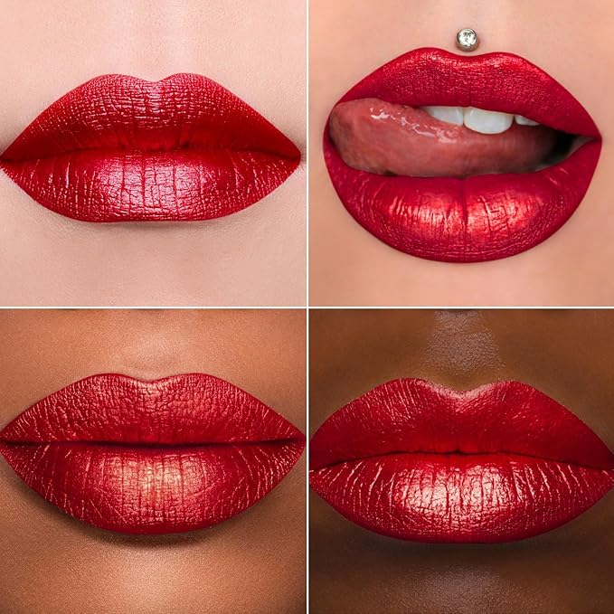 MAKI YIKA 3Pc Metallic Lipstick Long Lasting Nude Pink Red Glitter Lipsticks High Shine Lipstick No Smudge No Transfer Liquid Lip Gloss (Nude/Pink/Red)