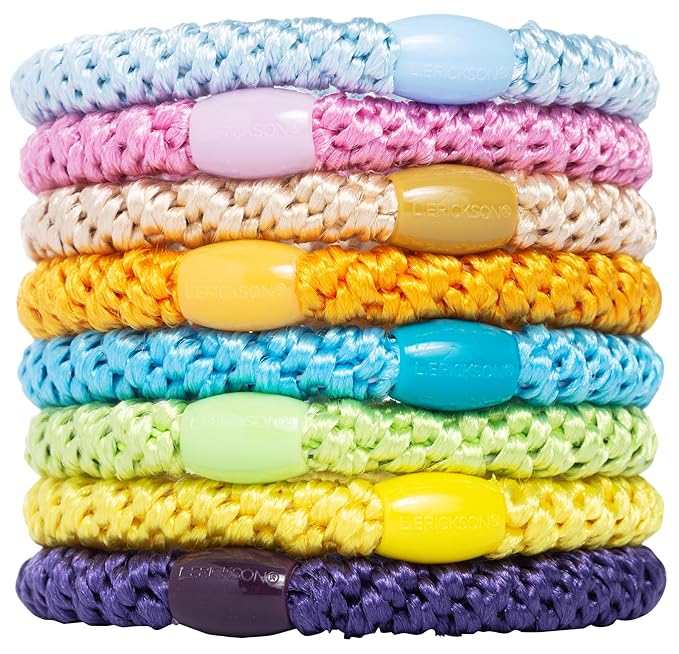 L. Erickson Grab & Go Ponytail Holders, Summer, Set of Eight - Exceptionally Secure with Gentle Hold