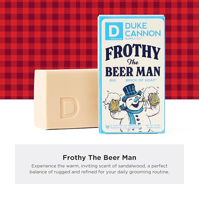 Duke Cannon Supply Co. Big Brick of Soap Bar for Men Holiday Edition - Frothy the Beer Man (Woodsy Sandalwood Scent), 10 oz. (3 Pack)