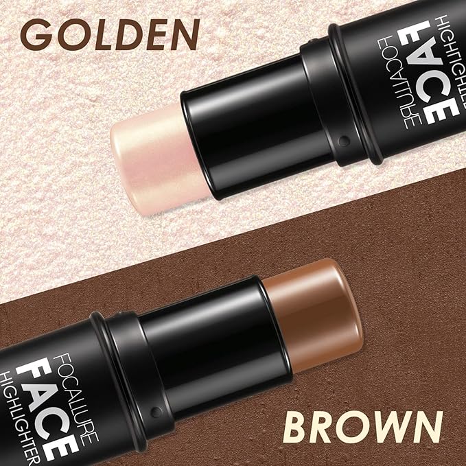 FOCALLURE 2 Pcs Contour Foundation Stick, Highlighter & Trimming Stick,Neutral
