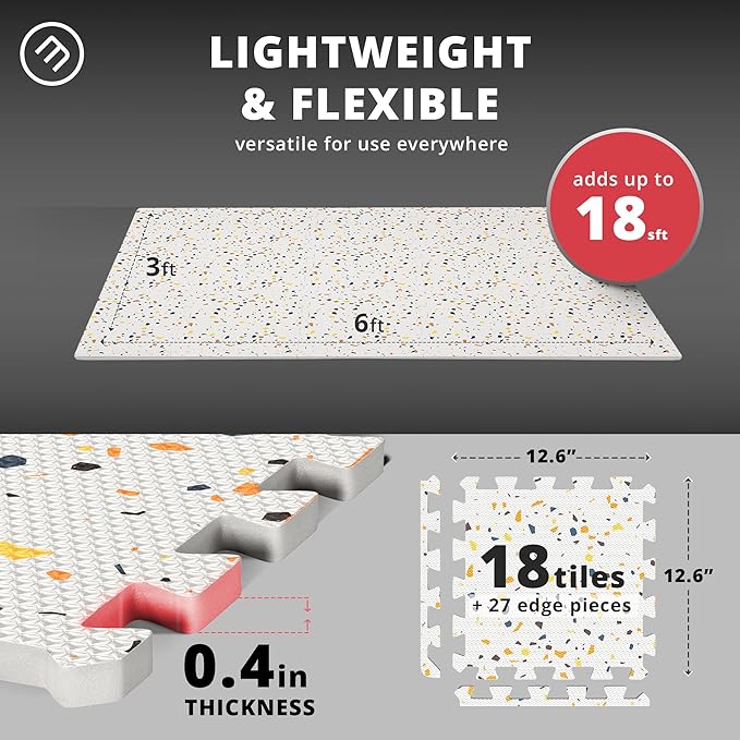Gym Flooring Set - Interlocking EVA Soft Foam 18 Pieces