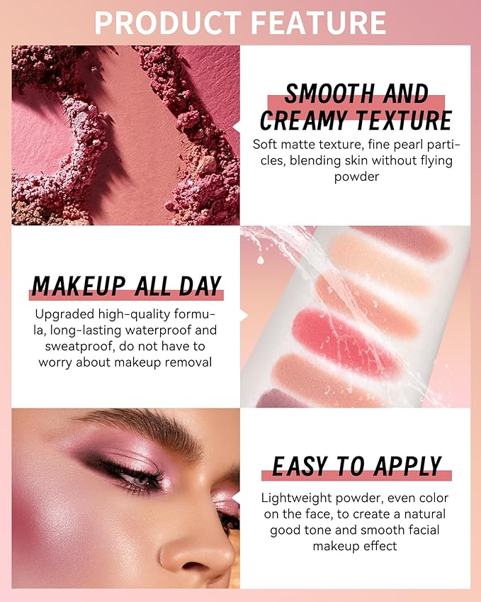 Flower Blush for Cheeks, Matte Shimmer Face Blush Powder, Eyeshadow Contour Multiuse Facial Make up Palette,Long Lasting Waterproof Embossed Blusher,Mother's Day Makeup Gift for Women-03#Rose Red