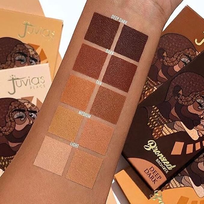 Juvia's Place Bronzed Duo Bronzer Deep Dark - Soft Matte Bronzer, Contour Pressed Powder, Long-Wearing & Buildable Bronzing - Suitable for Very Dark to Rich Chocolate Skin Tone