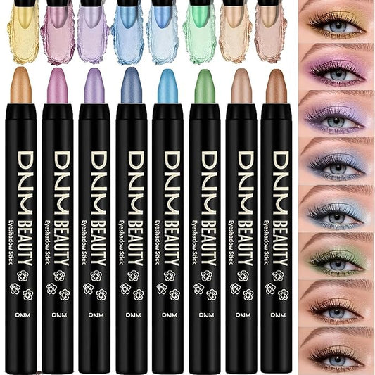 Colorful Shimmer Eye Shadow Stick Glittering Eye Shadow Stick Set with Retractable and Waterproof Eyeshadow Pencil for Long-Lasting Makeup Eyeshadow (Type B 8 Pcs)