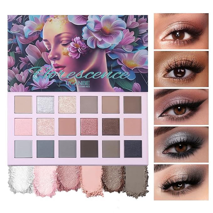 2Pcs Florescence + Aromas Eyeshadow Palette Makeup Set, Matte Shimmer Glitter Pressed Pearl All Highly Pigmented Blending Powder, Natural Velvet Texture Eye Shadow Kit