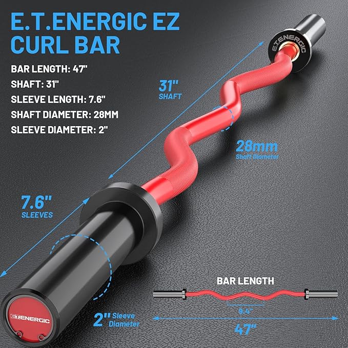 47" Olympic EZ Curl Bar 500-lbs Capacity Steel 2" Barbell