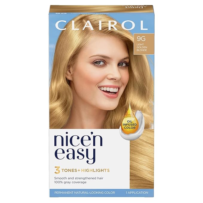 Clairol Nice'n Easy Permanent Hair Dye, 9G Light Golden Blonde Hair Color, Pack of 1