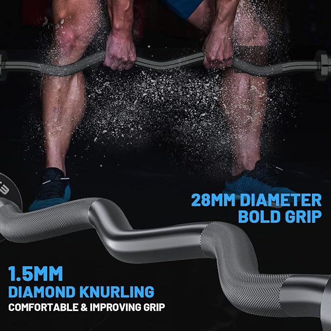 47" Olympic EZ Curl Bar 500-lbs Capacity Steel 2" Barbell