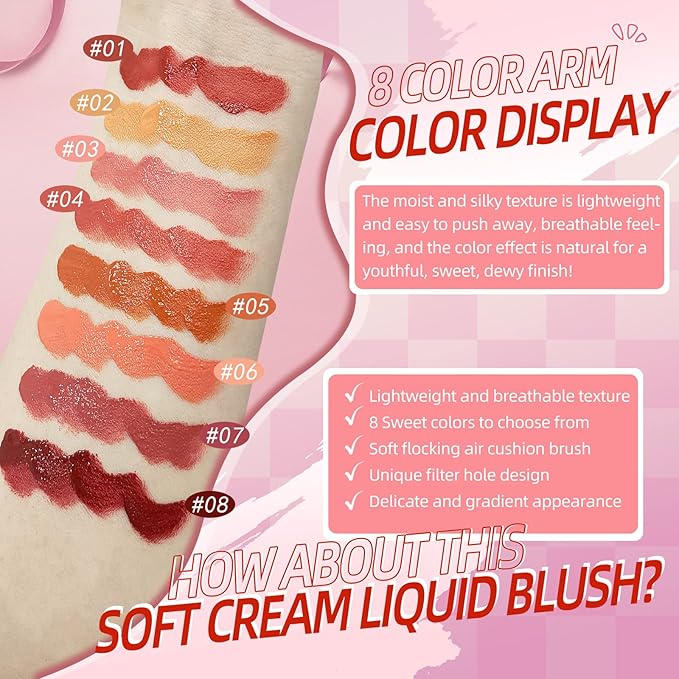Liquid Blush for Cheeks, Soft Cream Blush with SEDUCTIVE-Bright Red