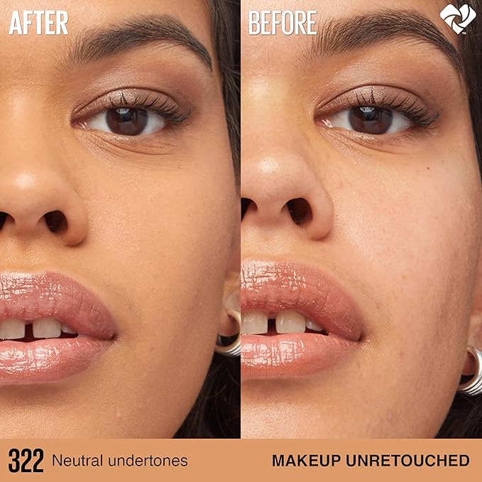 Maybelline Super Stay Lumi-Matte Foundation, Lightweight and Buildable Full Coverage Foundation Makeup For Up To 30HR Wear, 322, 1 Count