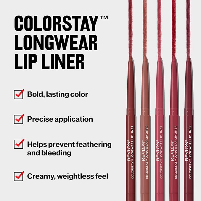 Revlon Colorstay Lip Liner with Built-In Sharpener, Valentine's Day Makeup Gifts for Women, Longwear Rich Colors, Smooth Application, 645 Chocolate, 0.01 oz