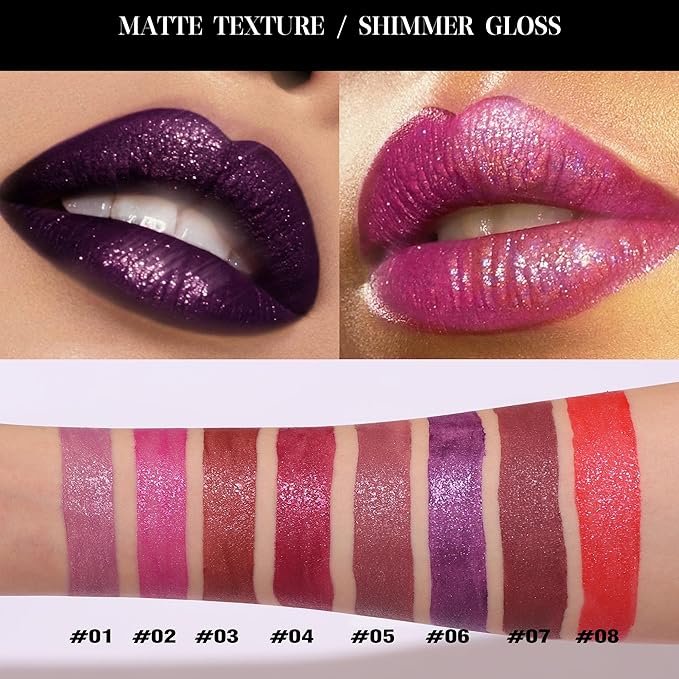 Shimmer Gloss Lipstick, Slicks Lip Gloss Diamond Shiny Pink Dark Red Purple Glitter Sparkly Glossy Shimmer Waterproof Girls Lip Glaze for Women, Long lasting High Pigmented Lips Makeup(#05)