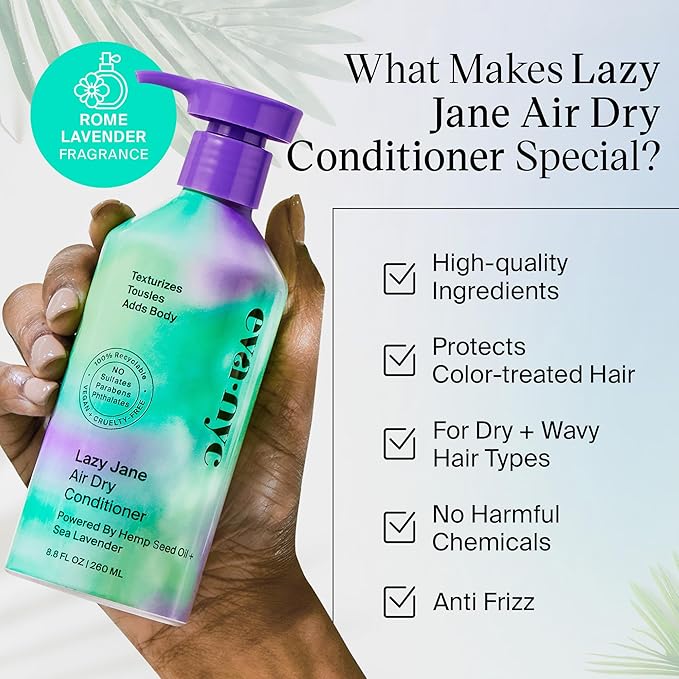 EVANYC Lazy Jane Air Dry Hair Conditioner, 8.8 fl oz, Vegan and GMO-Free, Anti Frizz Hair Products for Women, Natural Texture and Frizz Control