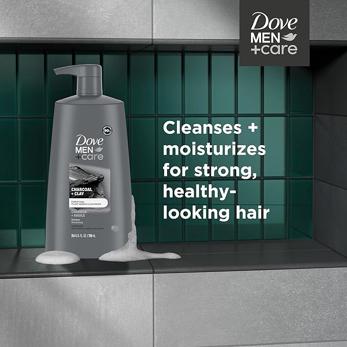 Dove Men+Care Men Shampoo For Healthy-Looking Hair Charcoal + Clay Naturally Derived Plant Based Cleansers 25.4 oz