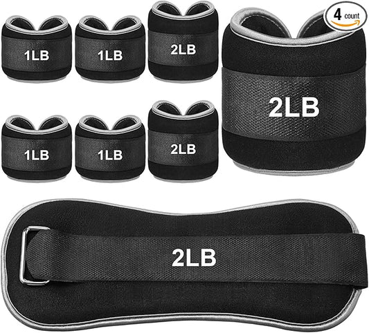4 Pairs Wrist Leg Weights for Women Ankle 1lbs 2lbs 2lbs Each