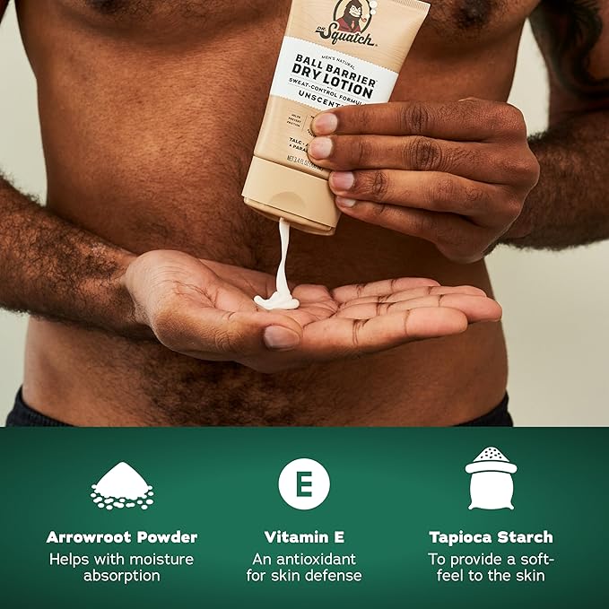 Dr. Squatch Ball Barrier Dry Lotion, No Mess Body Powder Lotion for Men, Made With Natural Ingredients - 2-Pack Rainforest Rapids