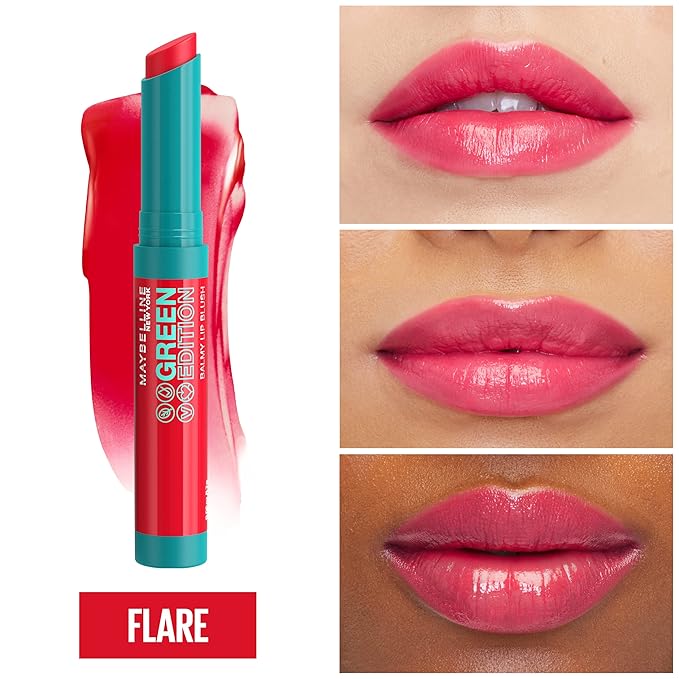Maybelline Green Edition Balmy Lip Blush, Formulated With Mango Oil, Flare, Red Pink, 1 Count
