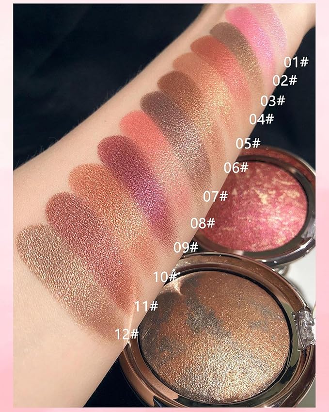 Baked Powder Blush, Glow Marbleized Blush Powder Palette,Lightweight Shimmery face Blush for Cheeks,Eyeshadow & Highlight,Mother's Day Makeup Gift for Women rubores de maquillaje(0.49Ounce)-03