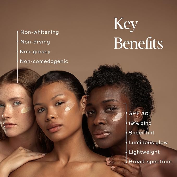 DIME Beauty Tinted Glow Wonderscreen SPF 30, Mineral Sunscreen for Face with 19% Zinc Oxide, Tinted Moisturizer with SPF, 50 g (Shade 01)