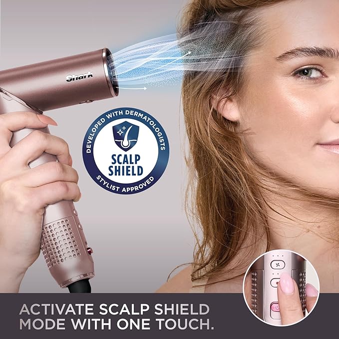 Shark FlexFusion Hair Straightener & Powerful Hair Dryer with Diffuser, Fusion Hair Brush, Ceramic Air Styler with Auto-Wrap Hair Curlers, Ceramic Plates, Cosmic Blush HD642S