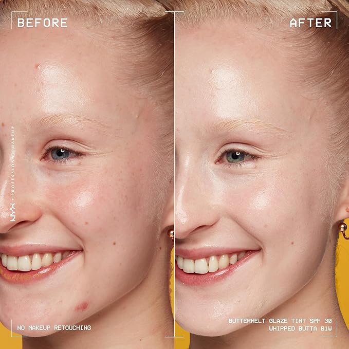 NYX PROFESSIONAL MAKEUP Buttermelt Glaze Soft Glow Skin Tint with SPF 30, Up To 12HR Wear, 01 Whipped Butta