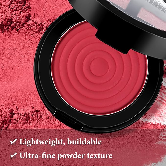 Boobeen Soft Blend Powder Blush for Cheeks, Buildable and Brush