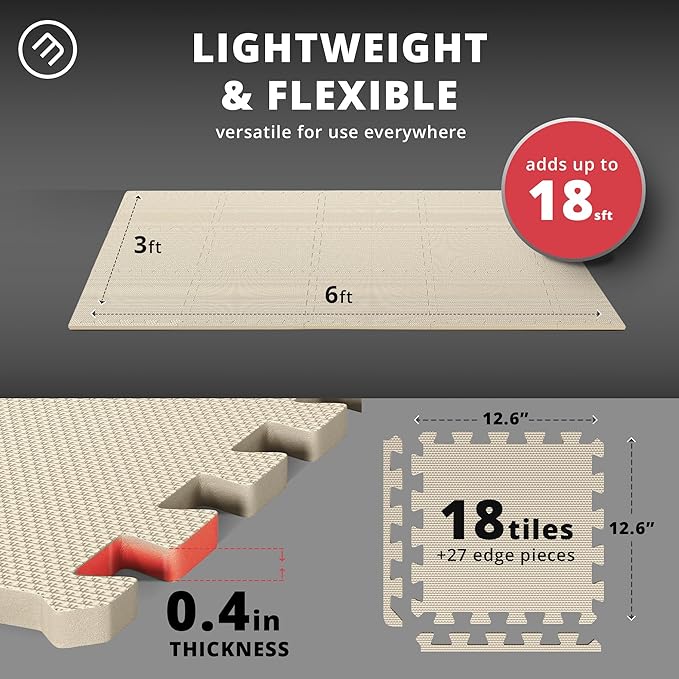 Gym Flooring Set - Interlocking EVA Soft Foam 18 Pieces