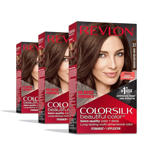 Revlon Colorsilk Beautiful Color Permanent Hair Color, (OLD VERSION) 37 Dark Golden Brown (Pack of 3)
