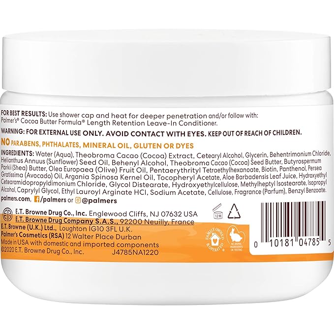 Palmer's Cocoa Butter & Biotin Length Retention Deep Conditioner, Strengthen, Nourish and Restore Elasticity and Shine, Suitable for All Curly Hair Patterns 8.5 Ounce