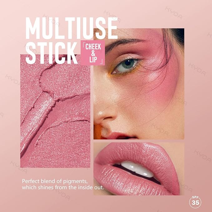KYDA 3 Colors Mineral Color Balm, Buildable Shimmer Color for Lips and Cheeks, Broad spectrum SPF 35, Natural Shimmer Finish, Lightweight Blendable Creamy, Multiuse Blush Stick, Set A