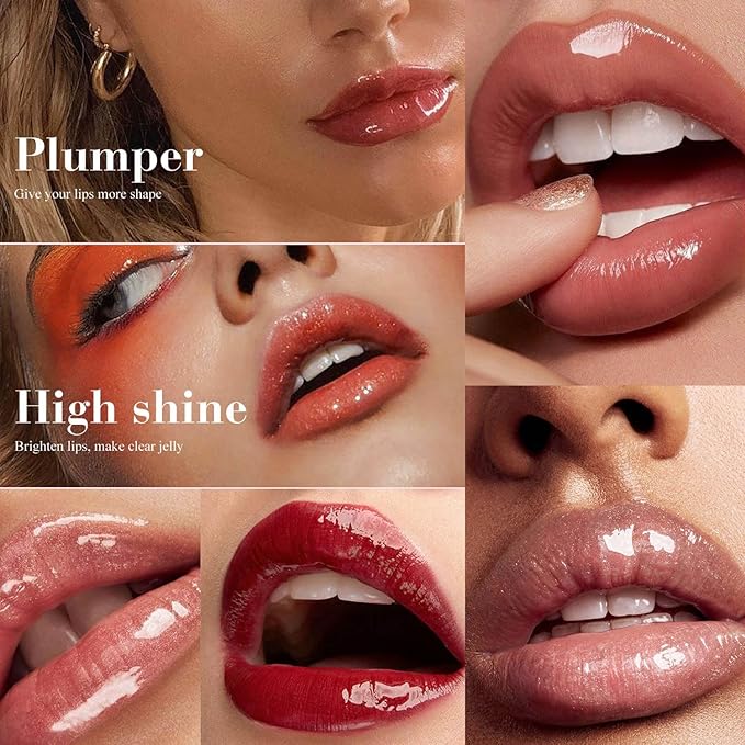 Lip Plumper Gloss Glitter Tinted Plumping Lip Gloss For Women Hydrating Long Lasting Shimmer Moisturizing Glossy Non Sticky Lip Gloss (01# Clear)