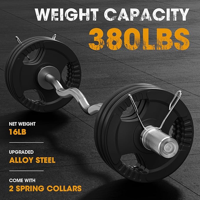 FEIERDUN Olympic Barbell EZ Curl Bar 47in/4ft/5ft/6ft/7ft for Weightlifting 2 inch 2 Spring