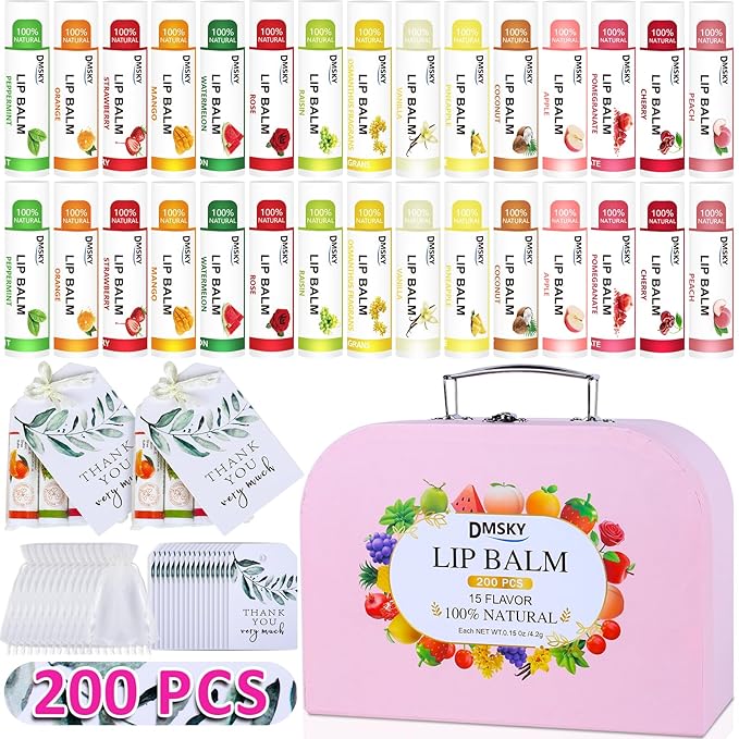 DMSKY 200 Pack Lip Balm, Natural